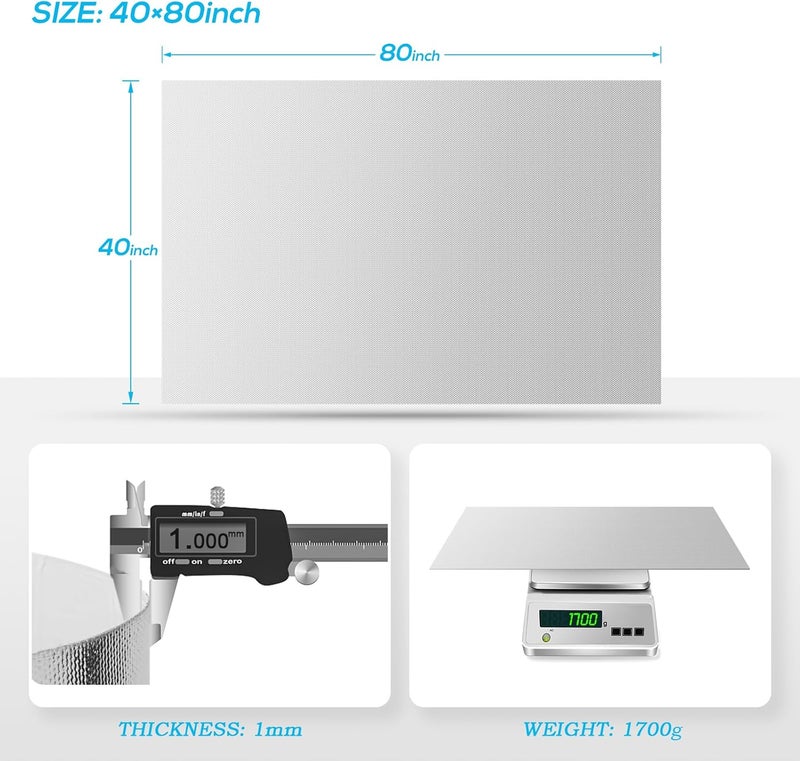 FLASLD كتلة حرارية - درع حراري للسيارات - ألمنيوم عاكس، عزل ولصق 40'' X 80''، درع حراري مع لاصق خلفي، بطانية حرارية عازلة - Image 2